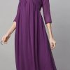 Nice Purple Color Chiffon V-Neck Gathered Midi Kurti
