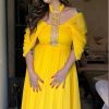 Peaceful Yellow Color Faux Georgette Thread Sequence Gown