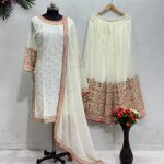 Perfect White Color Georgette Embroidered Sequences Salwar Suit