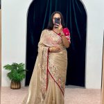 Pretty Golden Color Jimmy Choo Embroidery Sequins Saree