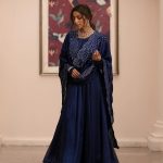 Pretty Navy Blue Color Georgette Embroidery Sequence Gown