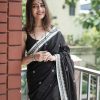 Resplendent Black Color Soft Lilan Slab Weaving Work Saree