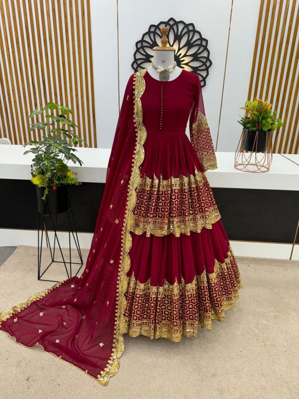 Stunning Red Color Georgette Embroidery Lehenga Choli