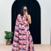 Stylish Blue Color Georgette Digital Printed Work Saree