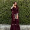 Stylish Maroon Georgette Embroidery Sequence Salwar Suit