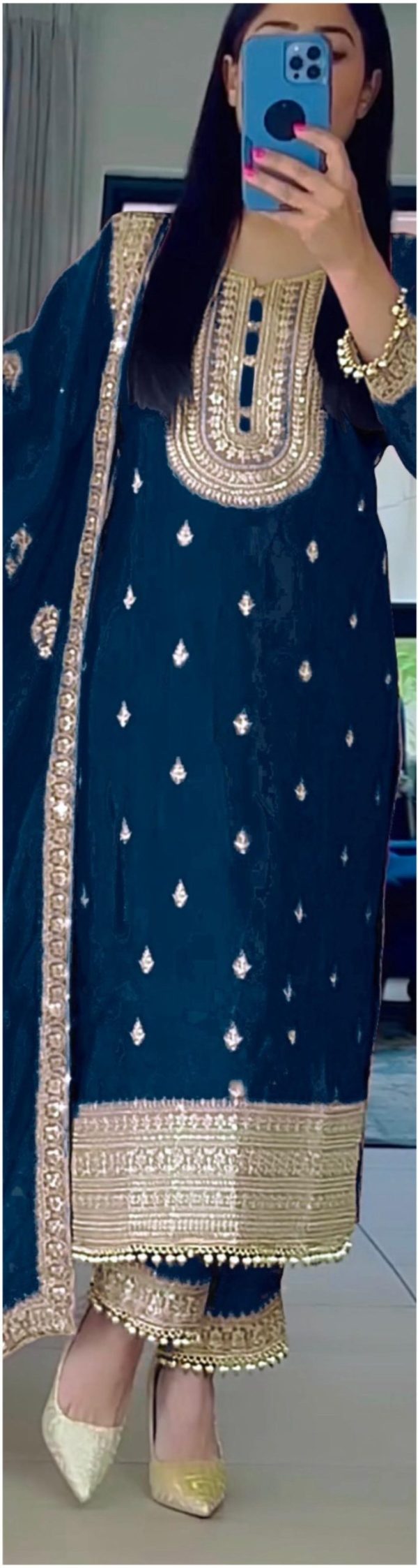Sublime Blue Color Faux Georgette Embroidery Salwar Suit