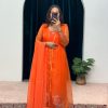 Superb Orange Color Chine Stitched Less Work Salwar Suit