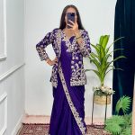 Pretty Royal Blue Color Chinon Embroidery Work Koti And Saree