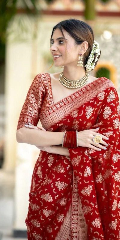 KP 5079 Red Color Soft Lichi Silk Jacquard On All Over Saree Casual, Party Wear, Wedding, Events Etc. Expected Delivery 4-6 Working Days @1449/- | Sarees, Bollywood Sarees, Creative Sarees, Designer Sarees, Embroidered Sarees, Ethnic Saree, Modern Digital sarees, Party Wear Sarees