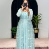 Aglow Blue Color Georgette Embroidery Sequence Gown
