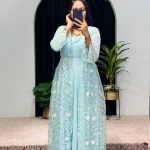 Aglow Blue Color Georgette Embroidery Sequence Gown