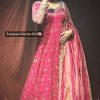 Aglow Pink Color Chinnon Silk Embroidery Sequence Gown