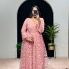 Aglow Pink Color Georgette Embroidery Sequence Gown