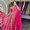 Aglow Pink Color Kota Silk Weaving Jacquard Gown