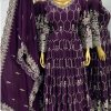 Aglow Purple Color Chinnon Silk Embroidery Sequence Gown