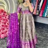 Aglow Purple Color Kota Silk Weaving Jacquard Gown
