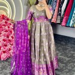 Aglow Purple Color Kota Silk Weaving Jacquard Gown