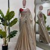 Alluring Golden Color Jimmy choo Thread Sequence Work Saree