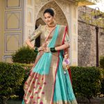 Artful Sky Blue Color Jacquard Silk Weaving Zari Lehenga Choli