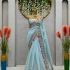 Beautiful Firozi Color Tabby Silk Thread Sequence Work Saree