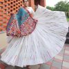 Beautiful White Color Crepe Printed Real Mirror Work Lehenga Choli