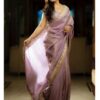 Classic Purple Color Silver Tissue Silk Embroidery Sequence Saree