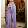 Classic Violet Color Silver Tissue Silk Embroidery Sequence Saree