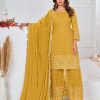 Cute Yellow Color Georgette Embroidery Stone Work Sharara Suit