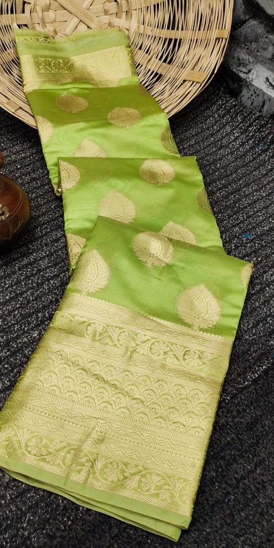 Dazzling Light Green Color Organza Silk Beautiful Gold Zari Saree