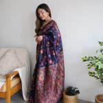 Fancy Blue Color Kashmiri Running Thread Zari Work Saree