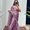 Fancy Light Purple Color Burberry Blooming Embroidery Zari Saree