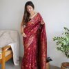 Fancy Maroon Color Kashmiri Running Thread Zari Work Saree