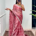 Fancy Pink Color Burberry Blooming Embroidery Zari Saree