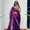 Fancy Purple Color Burberry Blooming Embroidery Zari Saree