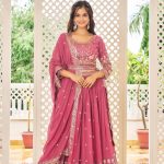 Fancy Raspberry Georgette Embroidery Sequence Lehenga Choli