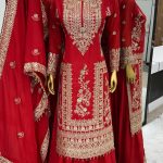 Fancy Red Chinnon Silk Embroidery Coding Dori Salwar Suit