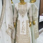 Fancy White Chinnon Silk Embroidery Coding Dori Salwar Suit