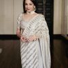 Fancy White Color Georgette Embroidery Sequins Saree