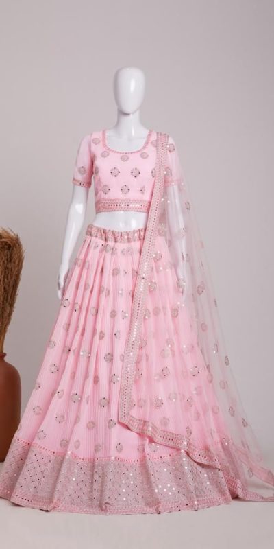 Felicity Pink Color Georgette Embroidery Sequins Lehenga Choli