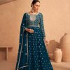 Graceful Blue Color Faux Georgette Embroidery Anarkali Suit