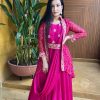 Graceful Rani Pink Color Chinon Embroidery Lace Work Gown