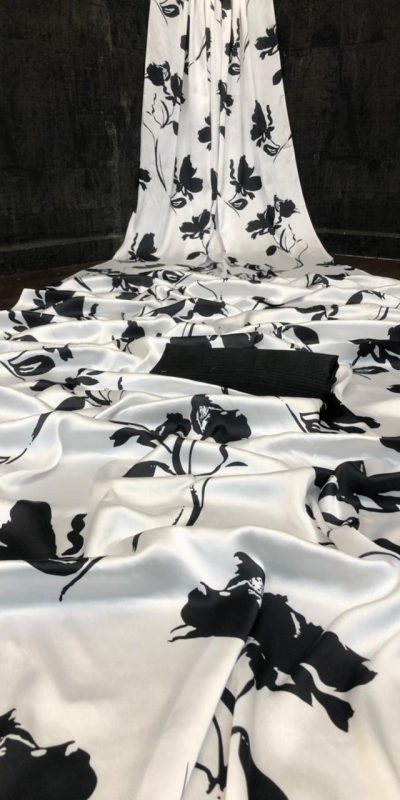 Graceful White & Black Devsena Soft Silk Digital Printed Saree