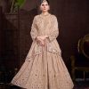 Grand Golden Color Chinon Silk Embroidery Sequence Gown