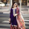 Grand Violet Color Chinon Silk Embroidery Work Sharara Suit