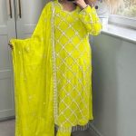 Grand Yellow Color Georgette Embroidered Hand Work Salwar Suit