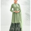Latest Pista Green Color Georgette Embroidery Work Sharara Suit