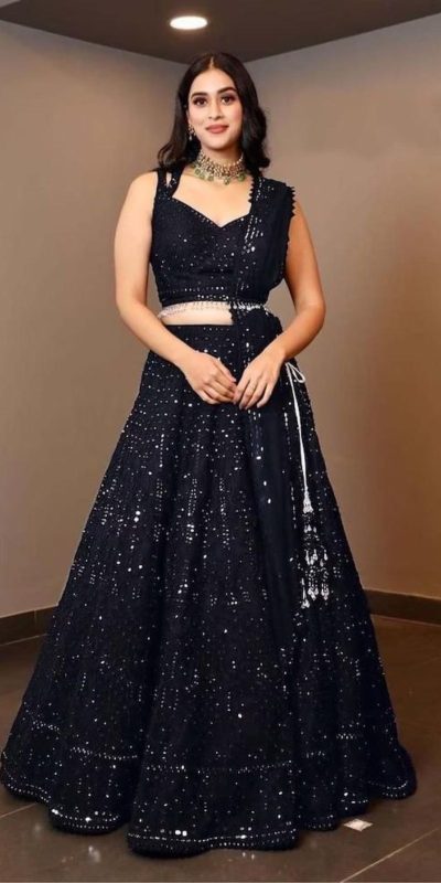 Luminous Black Color Georgette Embroidery Work Lehenga Choli