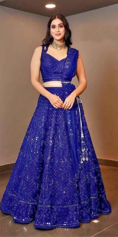 Luminous Blue Color Georgette Embroidery Work Lehenga Choli