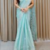 Luminous Blue Color Pure Soft Jimmy Choo Silk Embroidery Saree