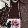 Luminous Coffee Color Georgette Embroidery Sequence Salwar Suit